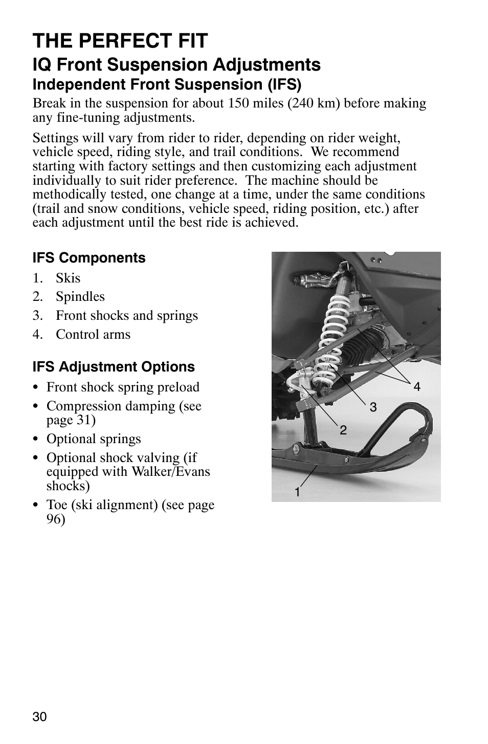 The perfect fit, Iq front suspension adjustments | Polaris 2005 440 IQ User Manual | Page 33 / 122