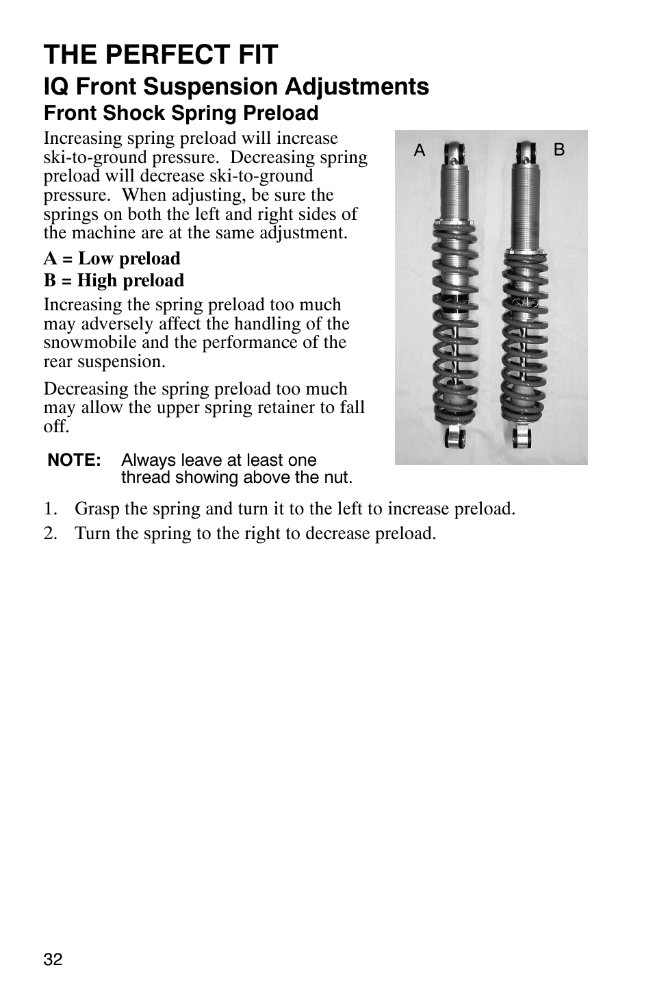 The perfect fit, Iq front suspension adjustments | Polaris 2005 440 IQ User Manual | Page 35 / 122