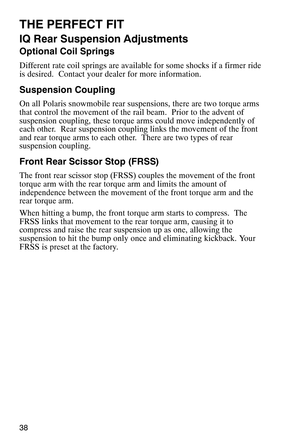 The perfect fit, Iq rear suspension adjustments | Polaris 2005 440 IQ User Manual | Page 41 / 122