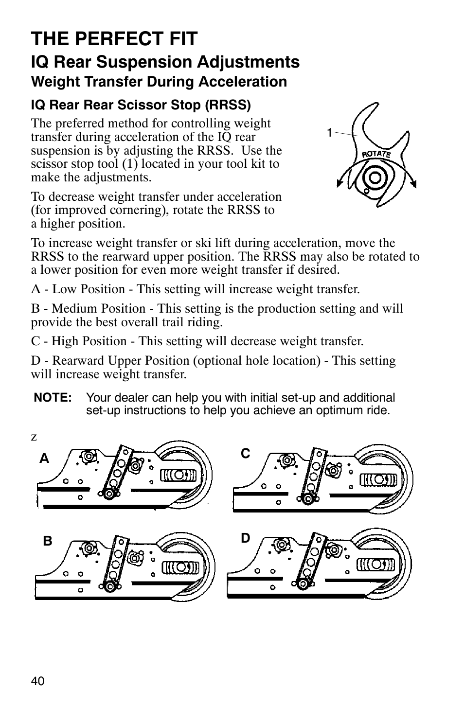 The perfect fit, Iq rear suspension adjustments | Polaris 2005 440 IQ User Manual | Page 43 / 122