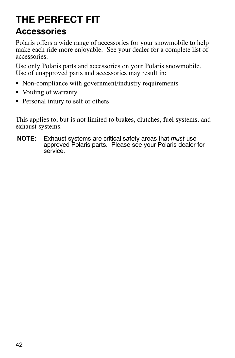 The perfect fit, Accessories | Polaris 2005 440 IQ User Manual | Page 45 / 122