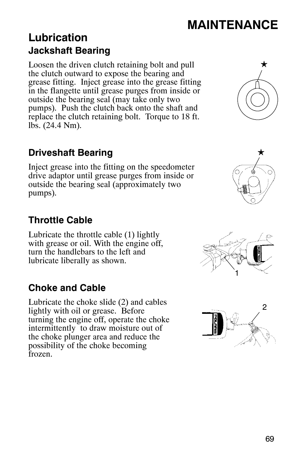 Maintenance, Lubrication | Polaris 2005 440 IQ User Manual | Page 72 / 122