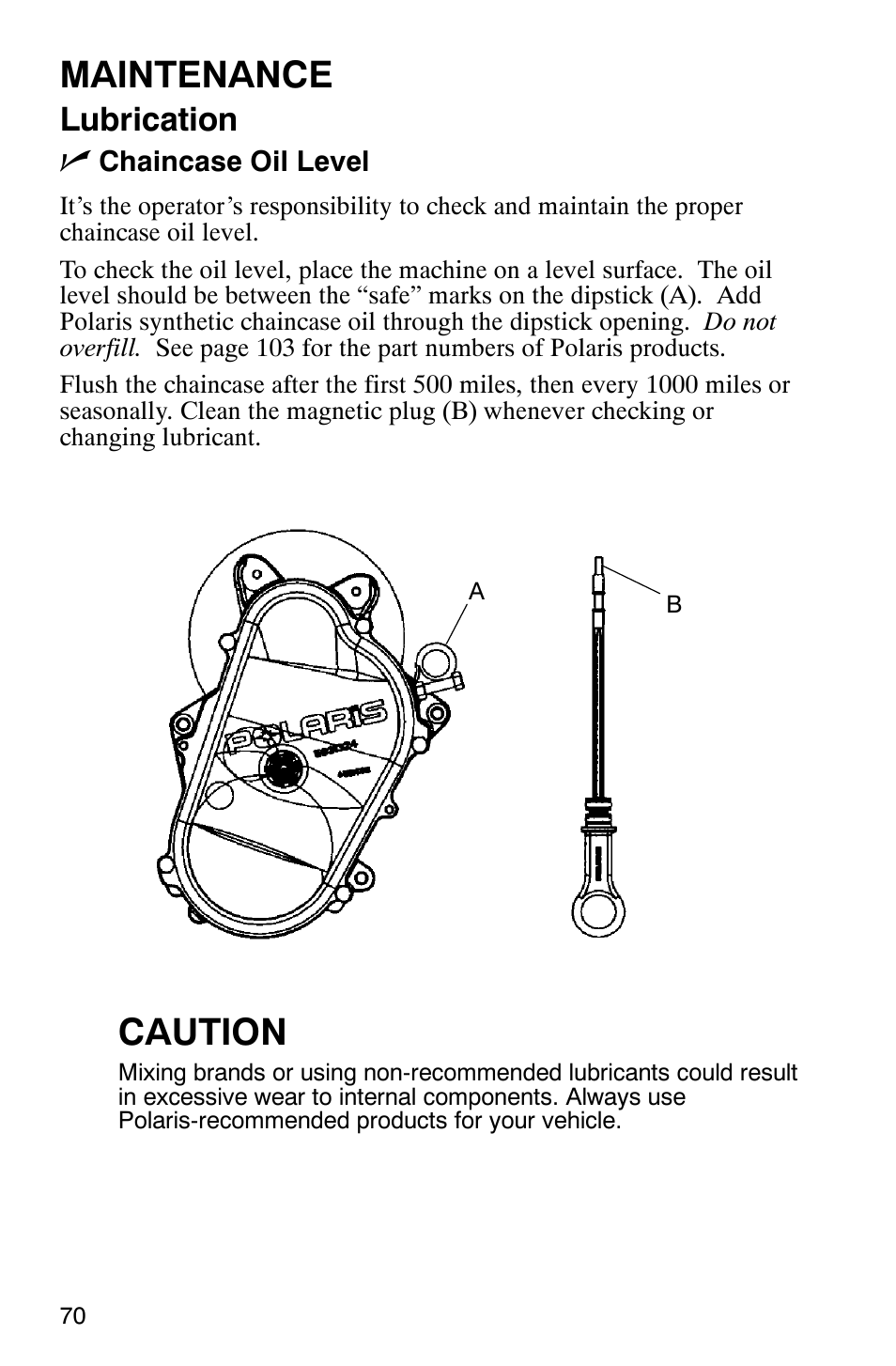 Maintenance, Caution, Lubrication n | Polaris 2005 440 IQ User Manual | Page 73 / 122