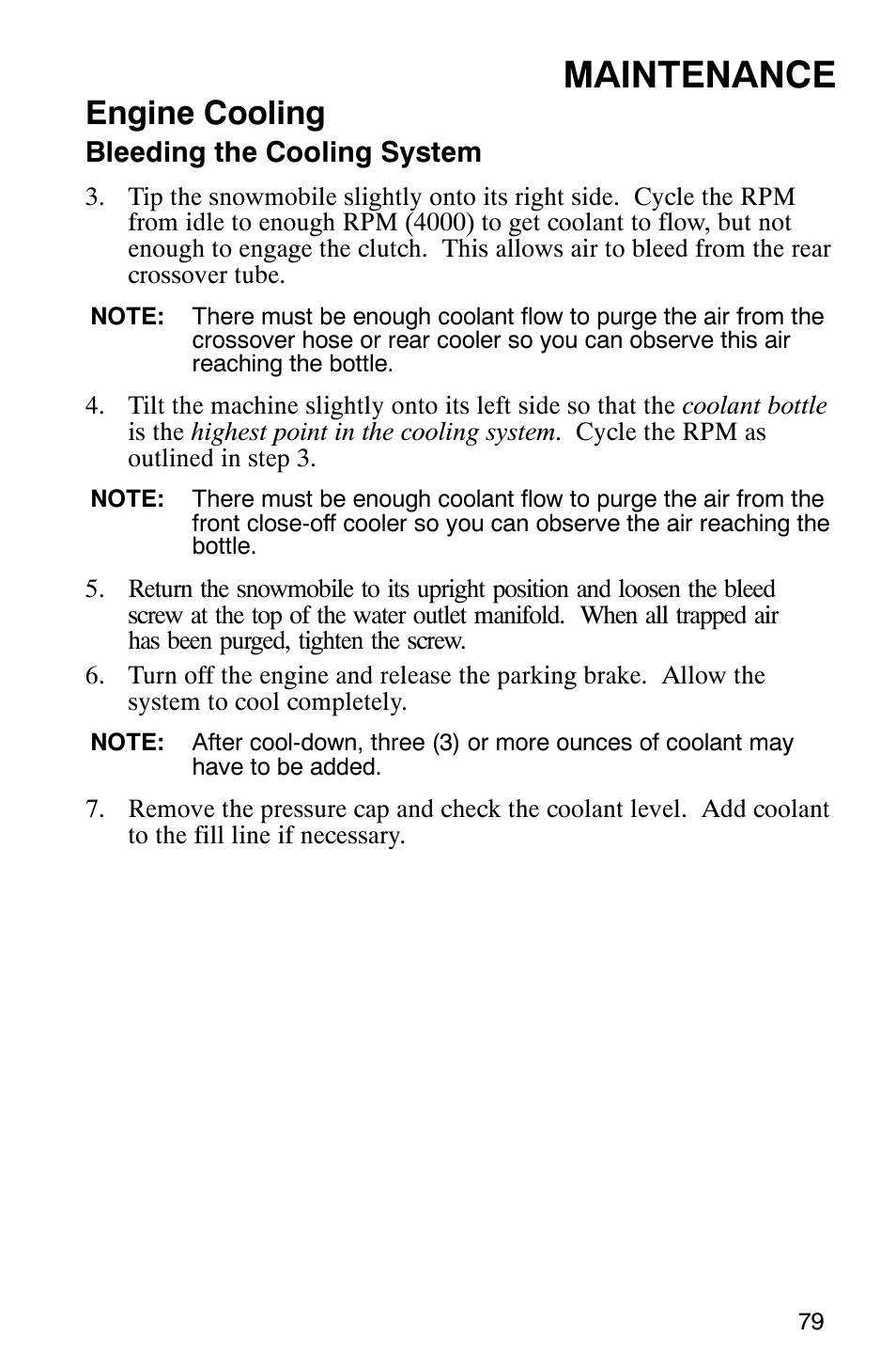 Maintenance, Engine cooling | Polaris 2005 440 IQ User Manual | Page 82 / 122