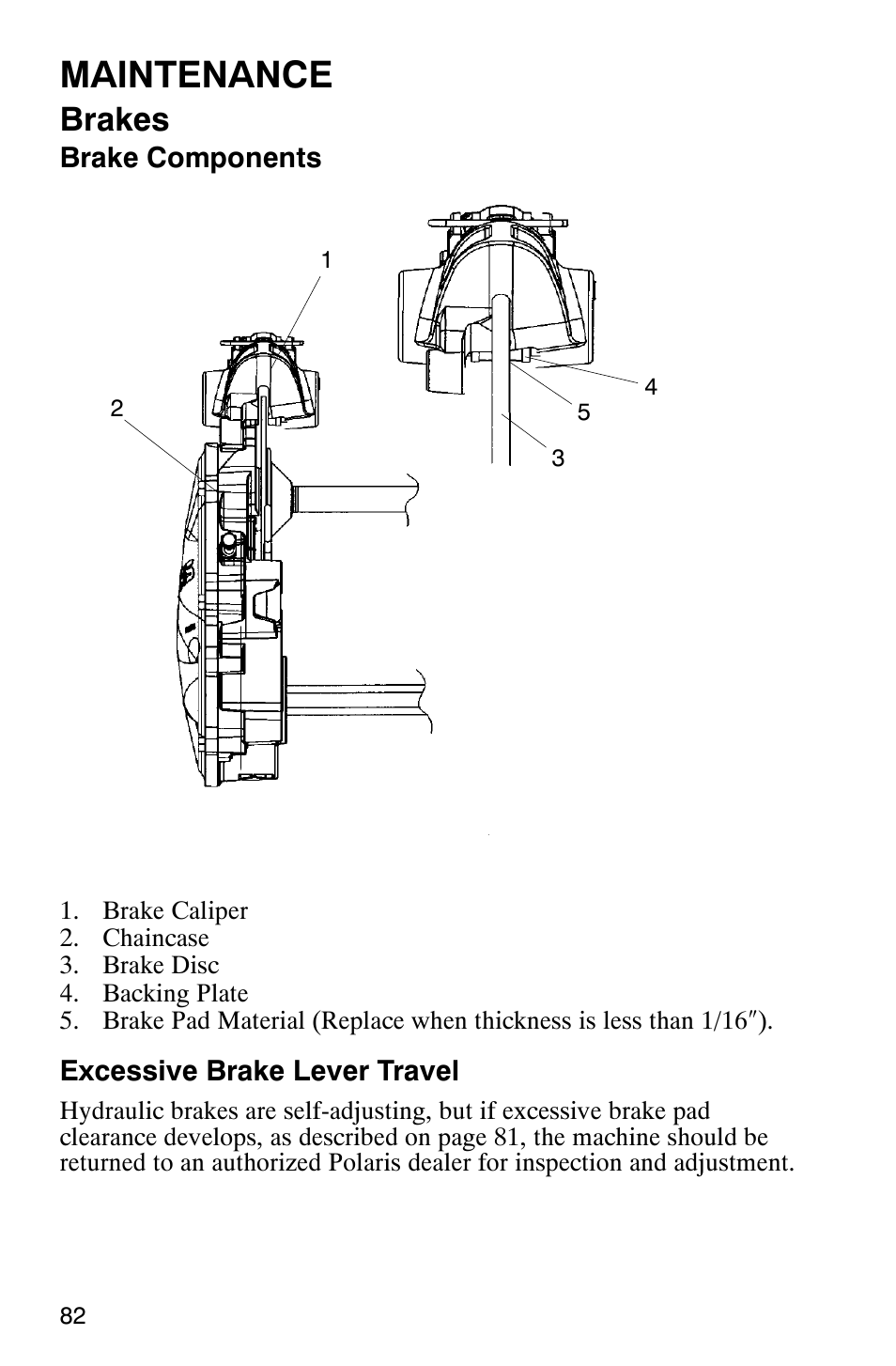 Maintenance, Brakes | Polaris 2005 440 IQ User Manual | Page 85 / 122