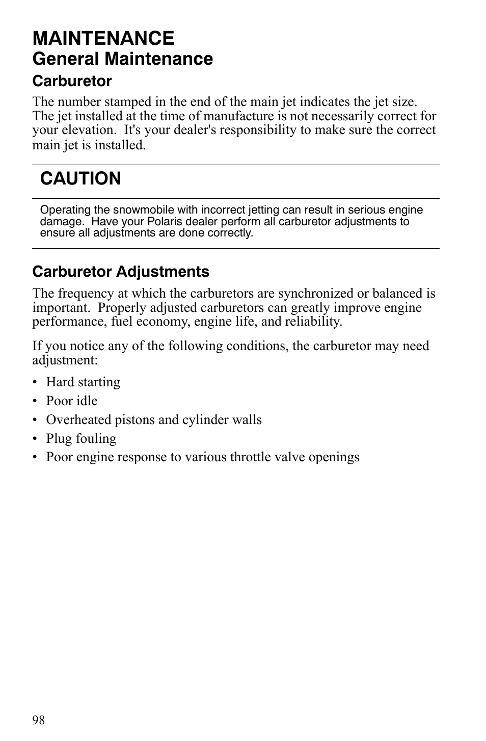 Maintenance, General maintenance, Caution | Polaris 2006 Edge Snowmobiles with 121 Track User Manual | Page 101 / 157