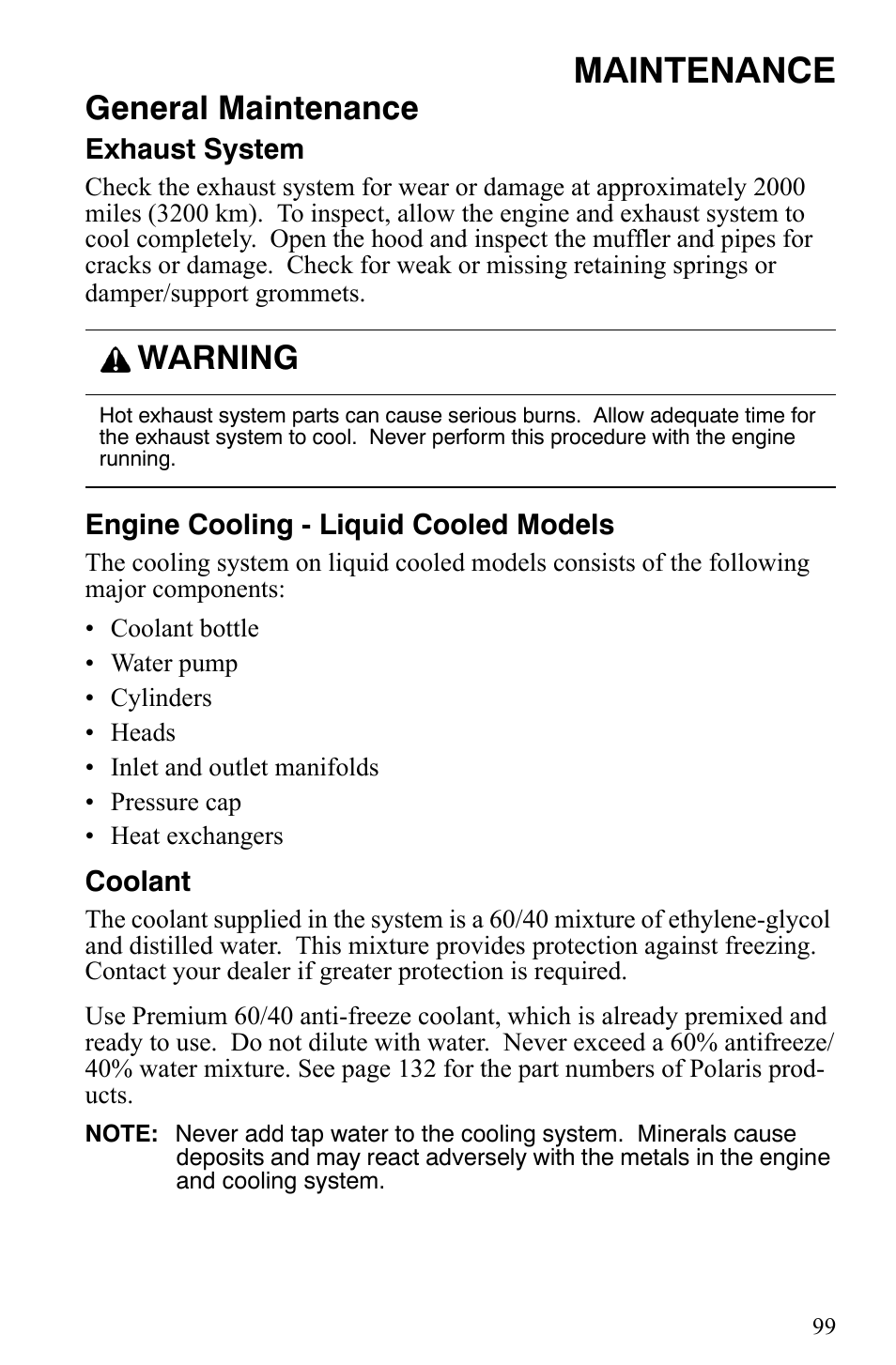 Maintenance, General maintenance, Warning | Polaris 2006 Edge Snowmobiles with 121 Track User Manual | Page 102 / 157