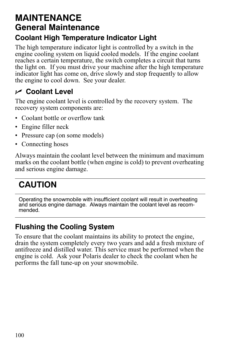 Maintenance, General maintenance, Caution | Polaris 2006 Edge Snowmobiles with 121 Track User Manual | Page 103 / 157