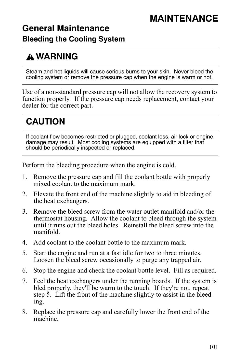 Maintenance, General maintenance, Warning | Caution | Polaris 2006 Edge Snowmobiles with 121 Track User Manual | Page 104 / 157