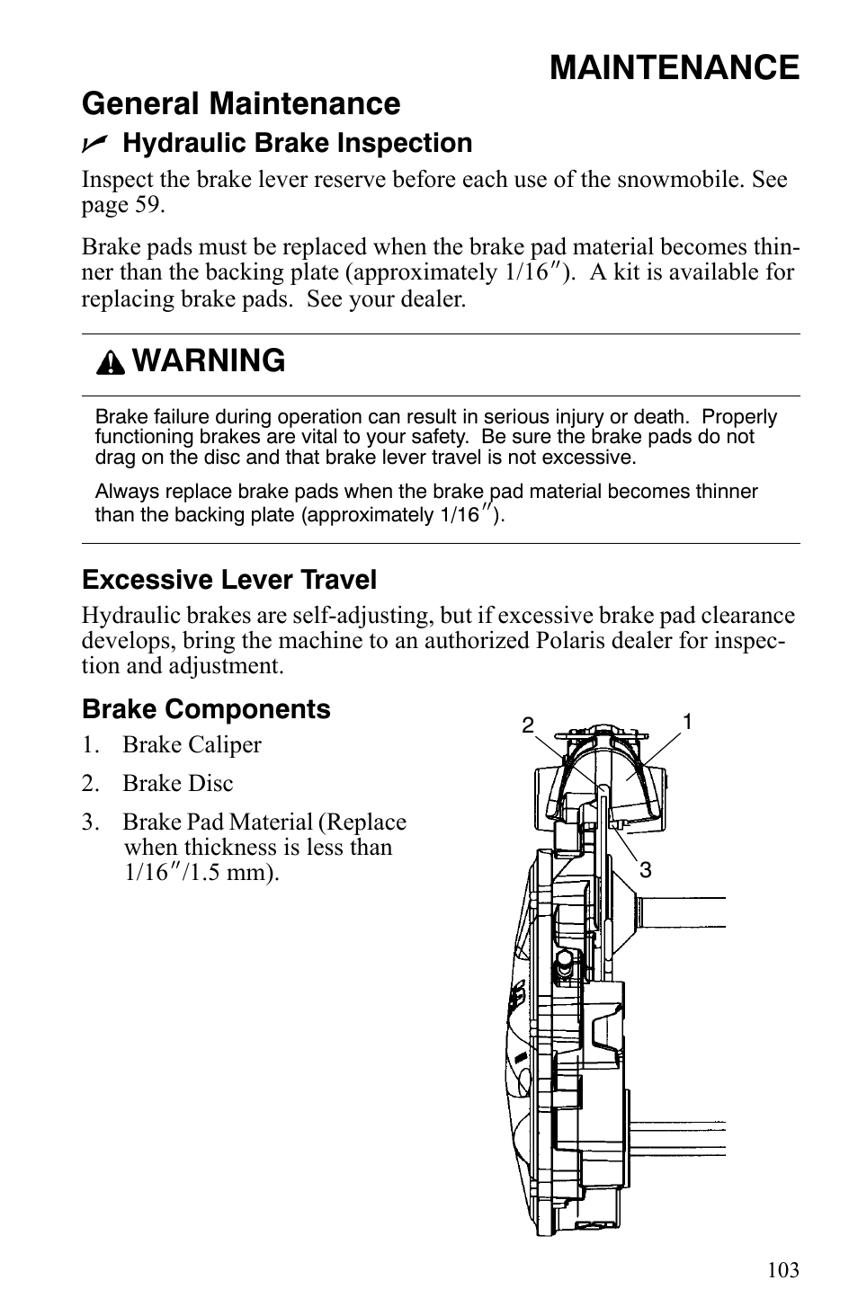 Maintenance, General maintenance, Warning | Polaris 2006 Edge Snowmobiles with 121 Track User Manual | Page 106 / 157