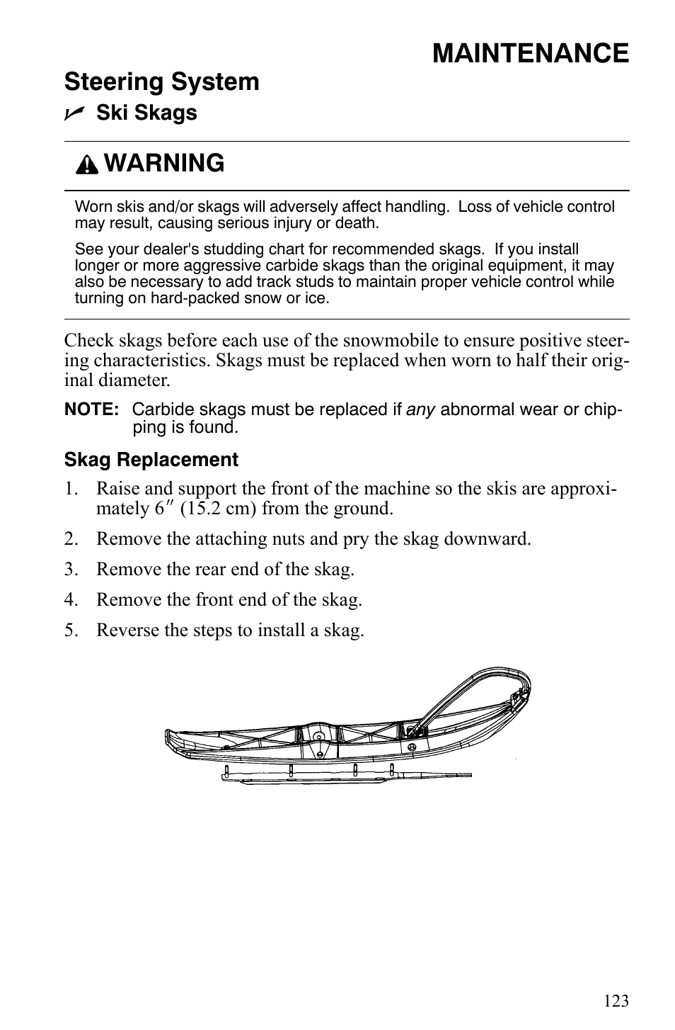 Maintenance, Steering system, Warning | Polaris 2006 Edge Snowmobiles with 121 Track User Manual | Page 126 / 157