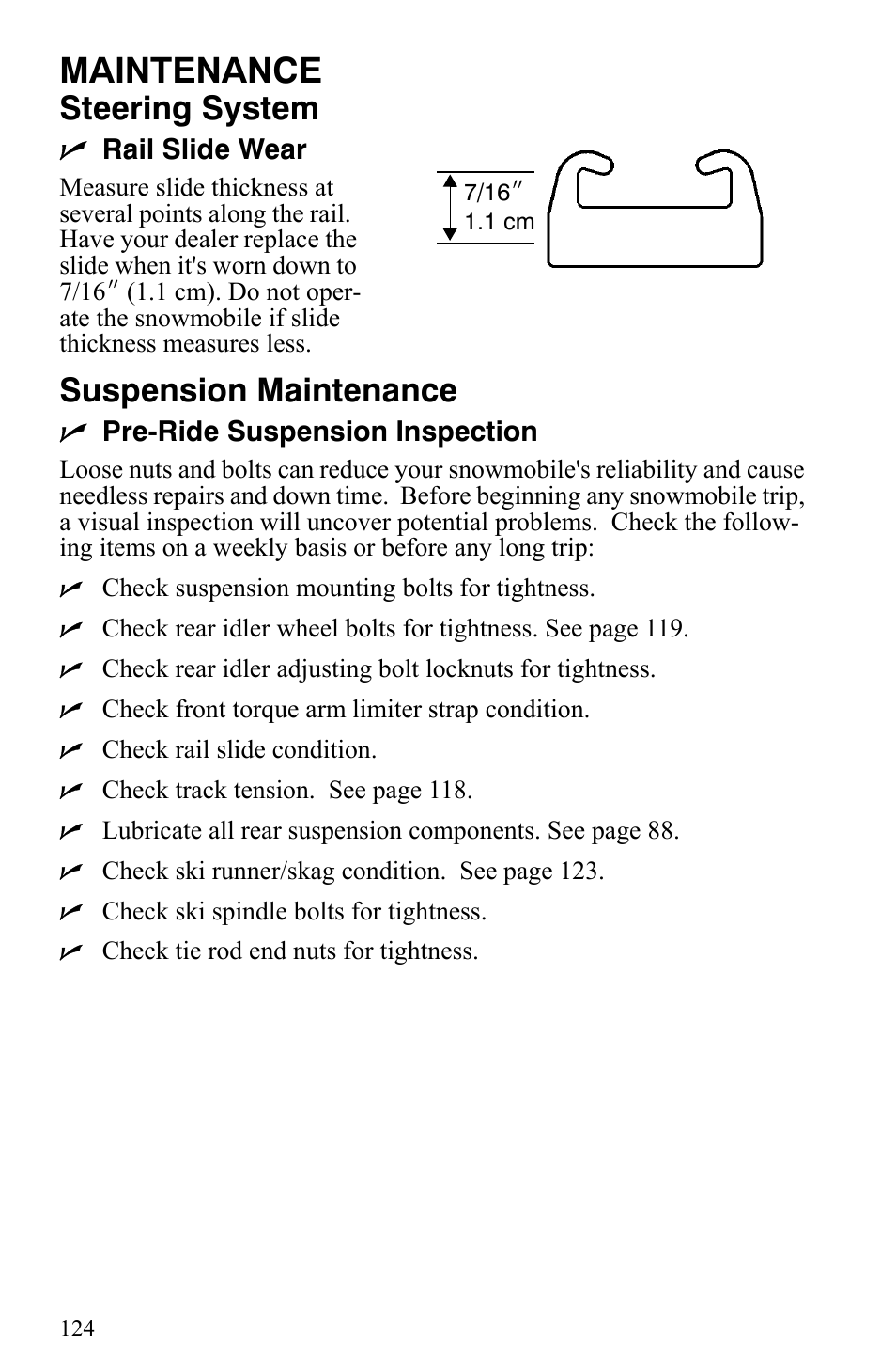 Maintenance, Steering system, Suspension maintenance | Polaris 2006 Edge Snowmobiles with 121 Track User Manual | Page 127 / 157