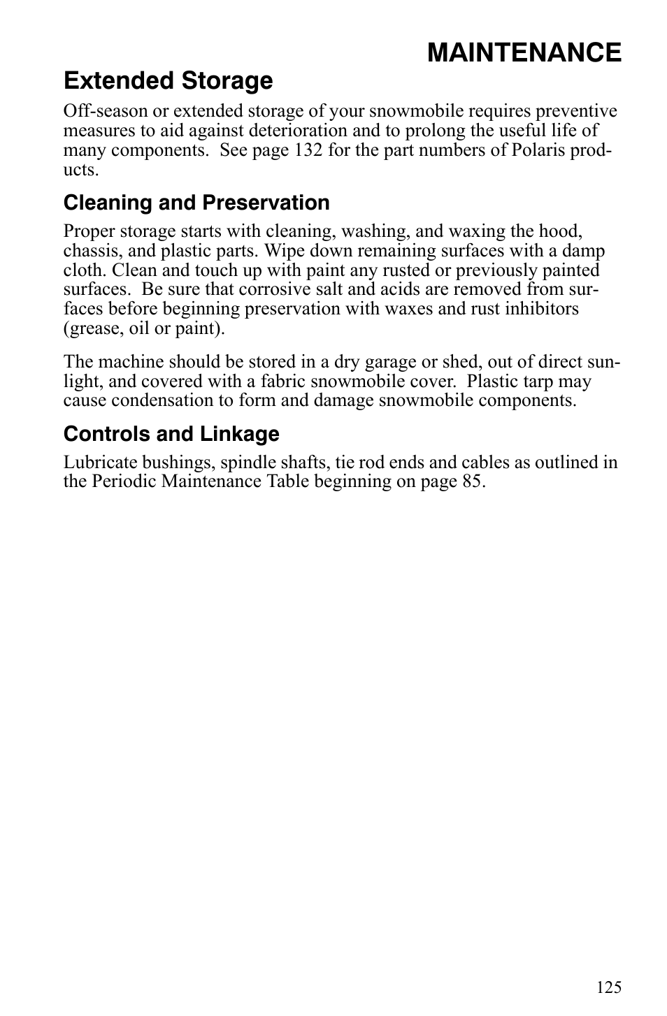 Maintenance, Extended storage | Polaris 2006 Edge Snowmobiles with 121 Track User Manual | Page 128 / 157