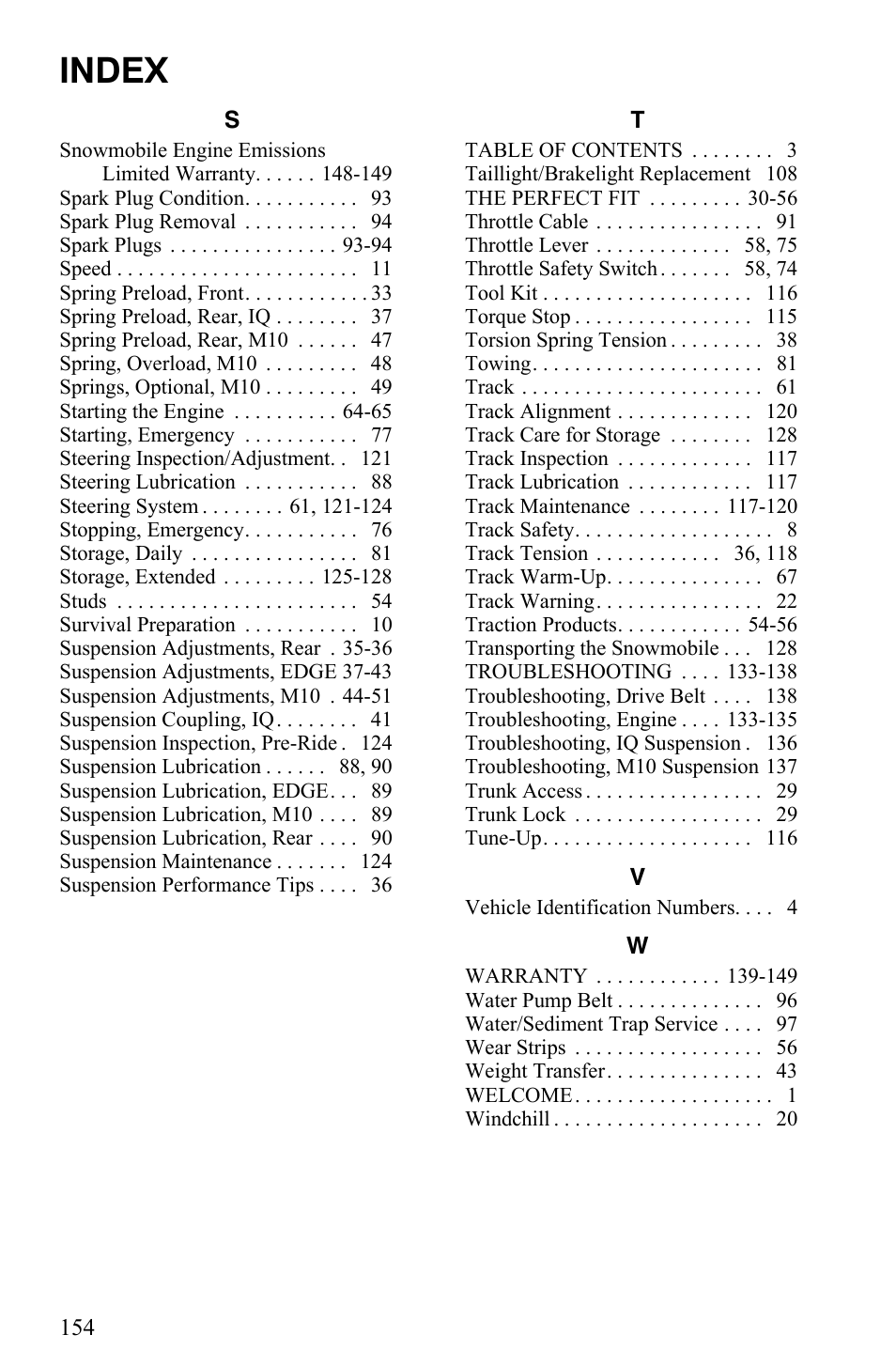 Index | Polaris 2006 Edge Snowmobiles with 121 Track User Manual | Page 157 / 157