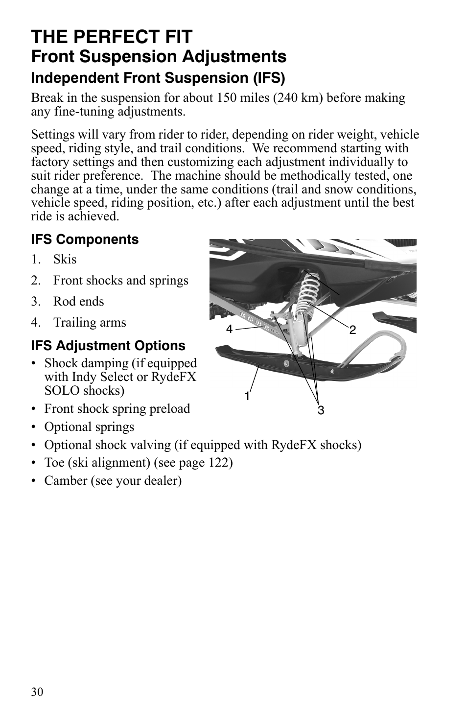 The perfect fit, Front suspension adjustments | Polaris 2006 Edge Snowmobiles with 121 Track User Manual | Page 33 / 157