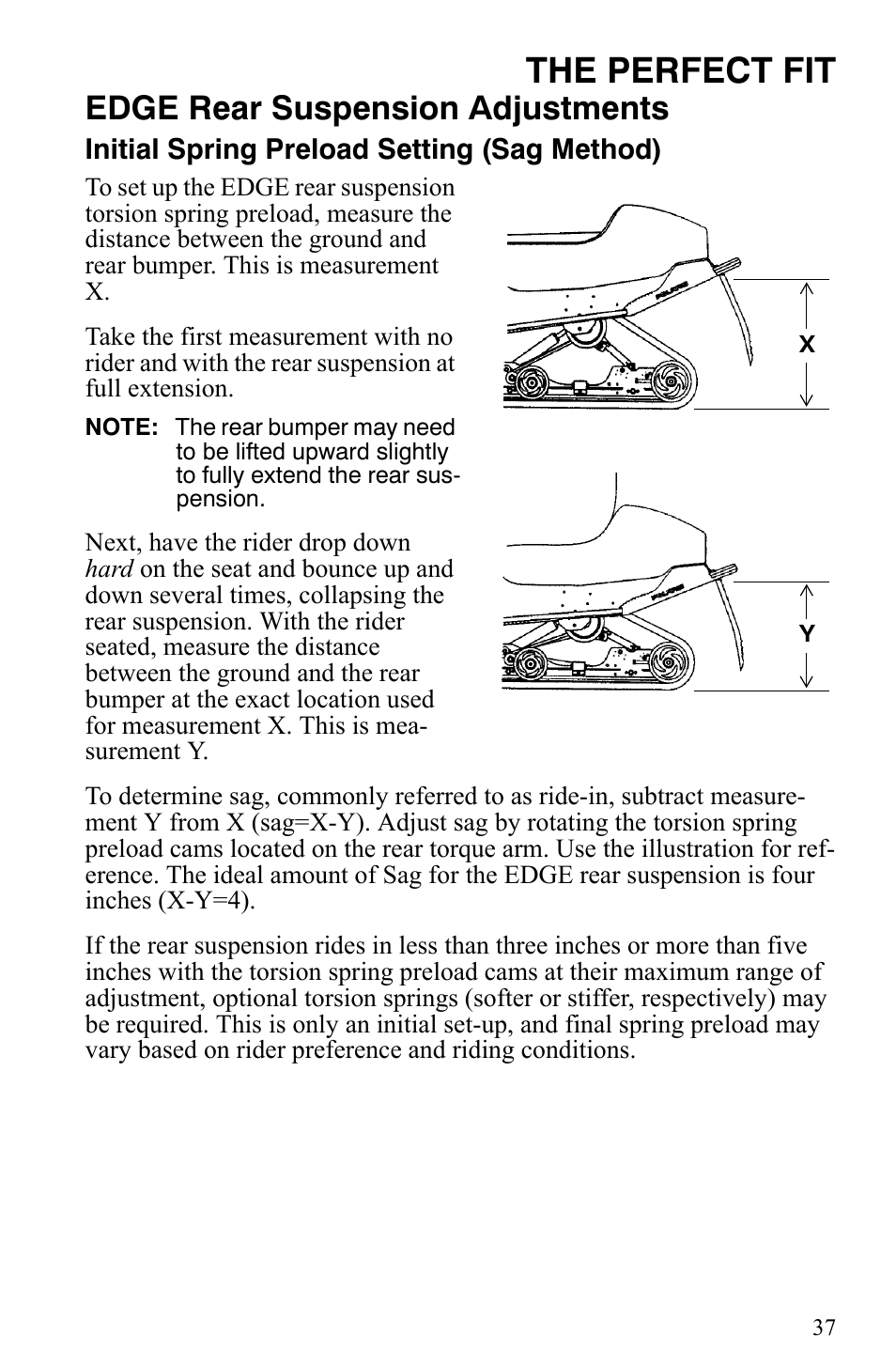 The perfect fit, Edge rear suspension adjustments | Polaris 2006 Edge Snowmobiles with 121 Track User Manual | Page 40 / 157