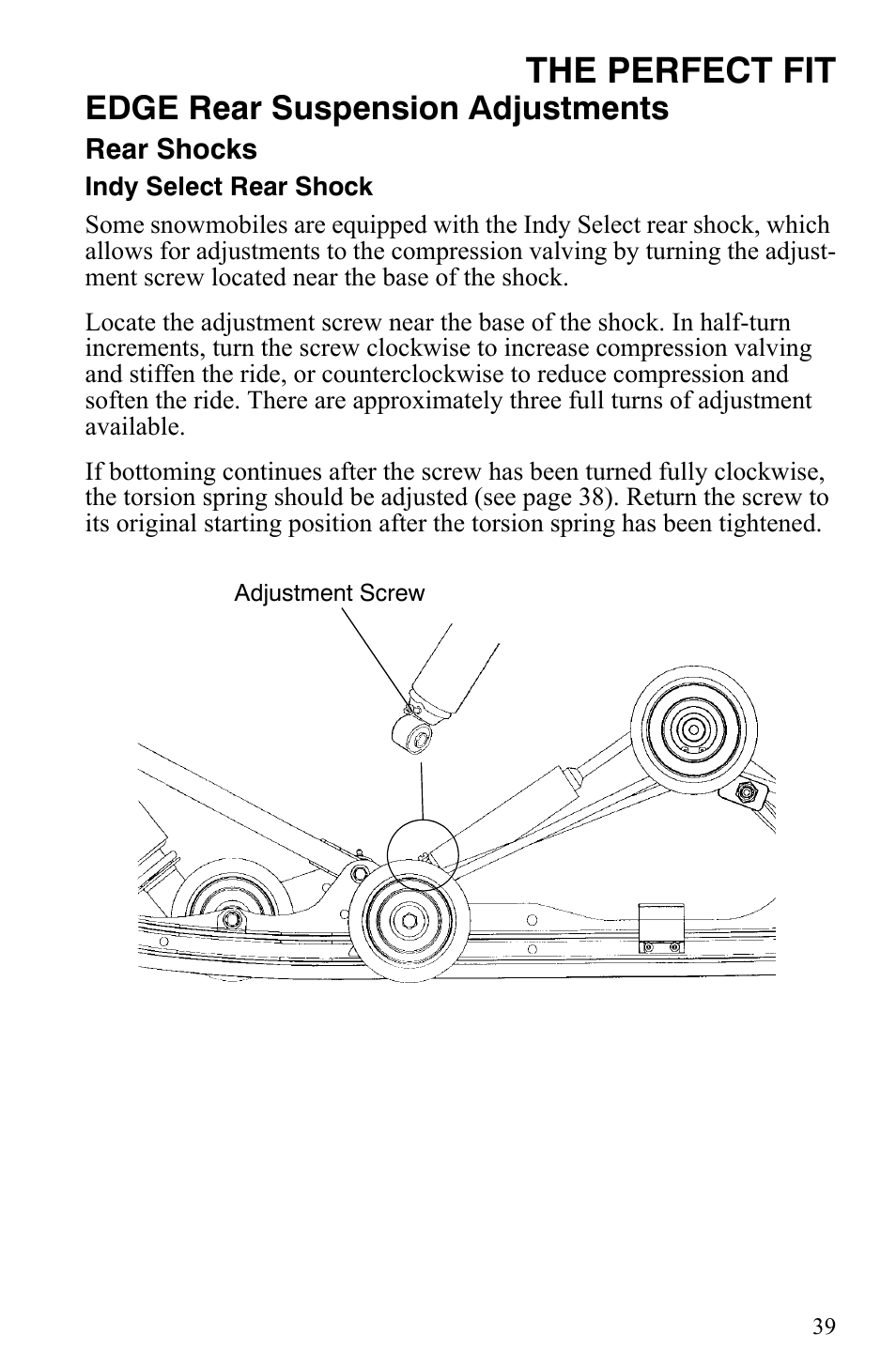 The perfect fit, Edge rear suspension adjustments | Polaris 2006 Edge Snowmobiles with 121 Track User Manual | Page 42 / 157