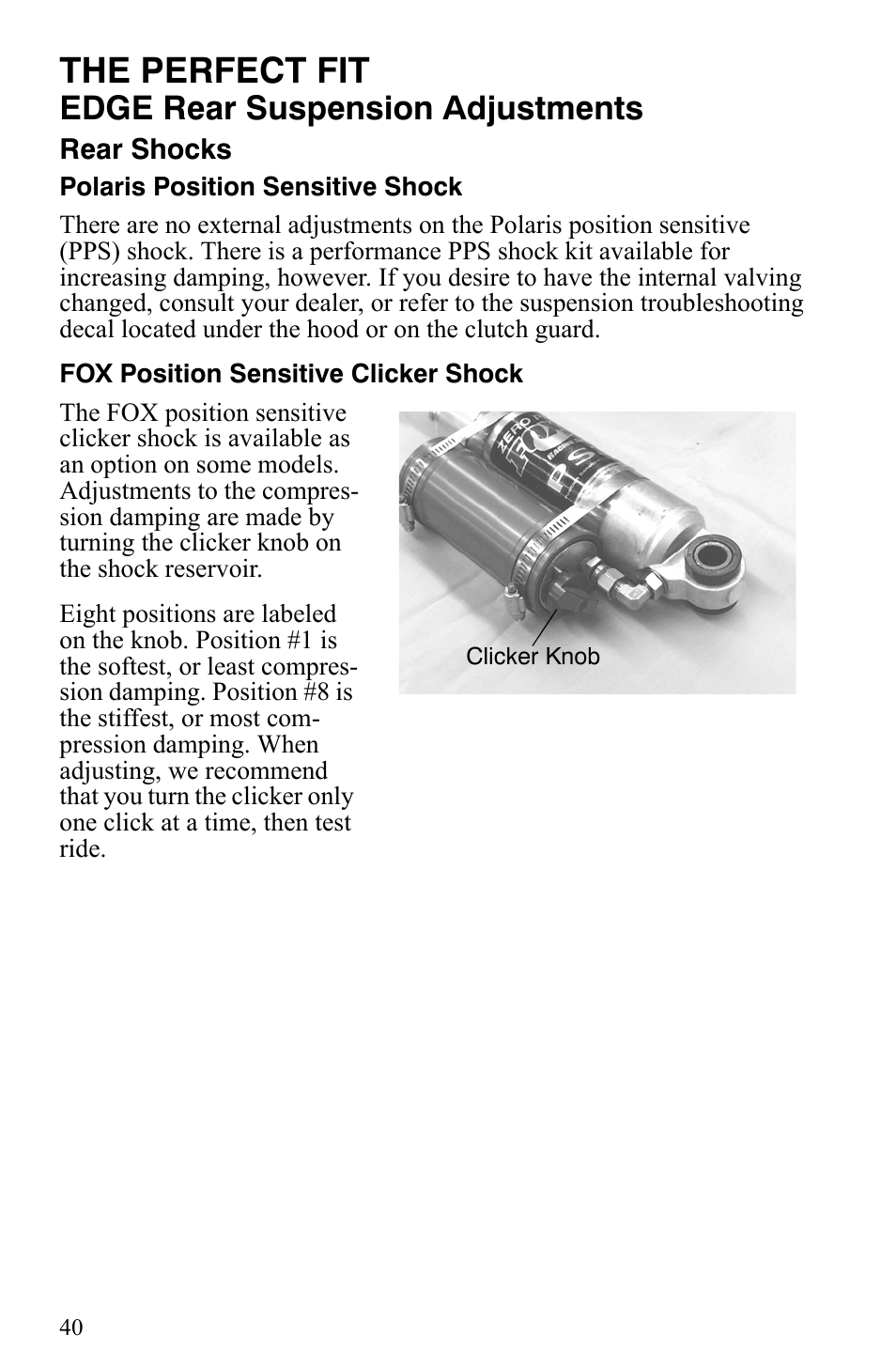 The perfect fit, Edge rear suspension adjustments | Polaris 2006 Edge Snowmobiles with 121 Track User Manual | Page 43 / 157