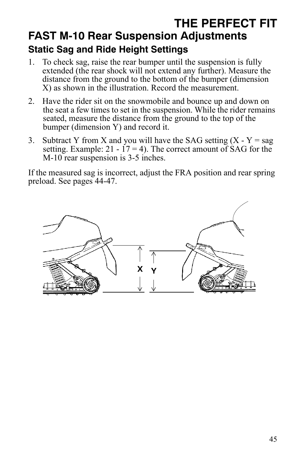 The perfect fit, Fast m-10 rear suspension adjustments | Polaris 2006 Edge Snowmobiles with 121 Track User Manual | Page 48 / 157