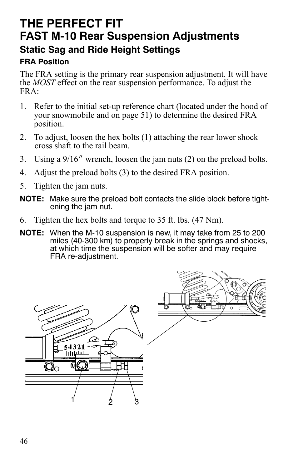 The perfect fit, Fast m-10 rear suspension adjustments | Polaris 2006 Edge Snowmobiles with 121 Track User Manual | Page 49 / 157