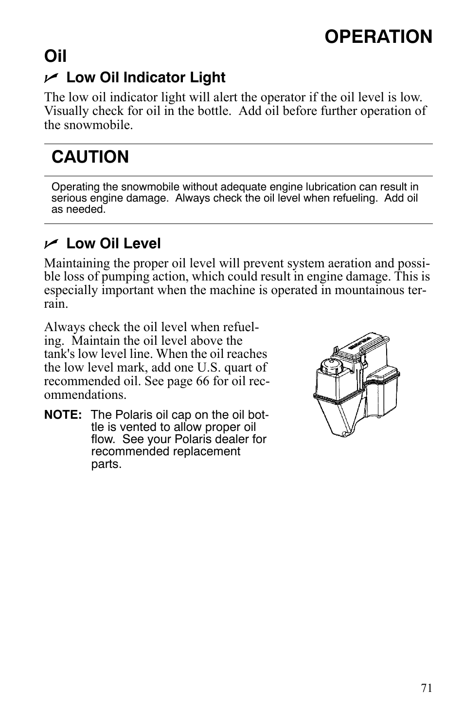 Operation, Caution | Polaris 2006 Edge Snowmobiles with 121 Track User Manual | Page 74 / 157