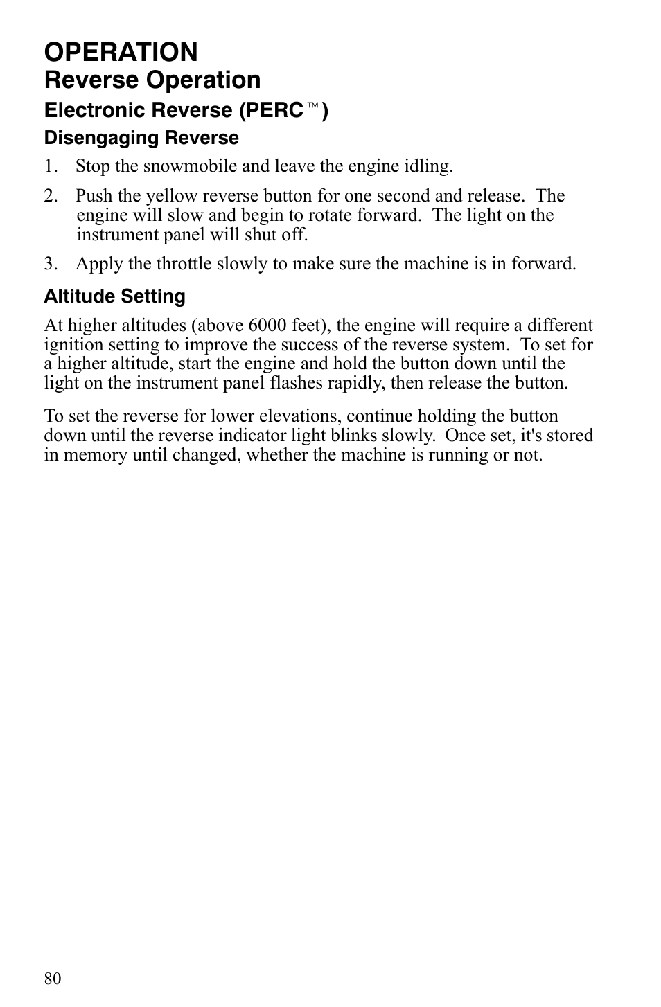 Operation, Reverse operation | Polaris 2006 Edge Snowmobiles with 121 Track User Manual | Page 83 / 157