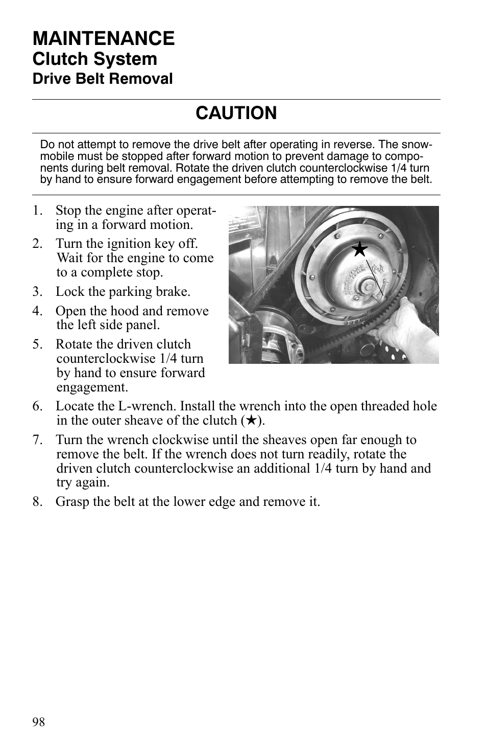 Maintenance, Clutch system, Caution | Polaris 2007 Dragon User Manual | Page 101 / 137