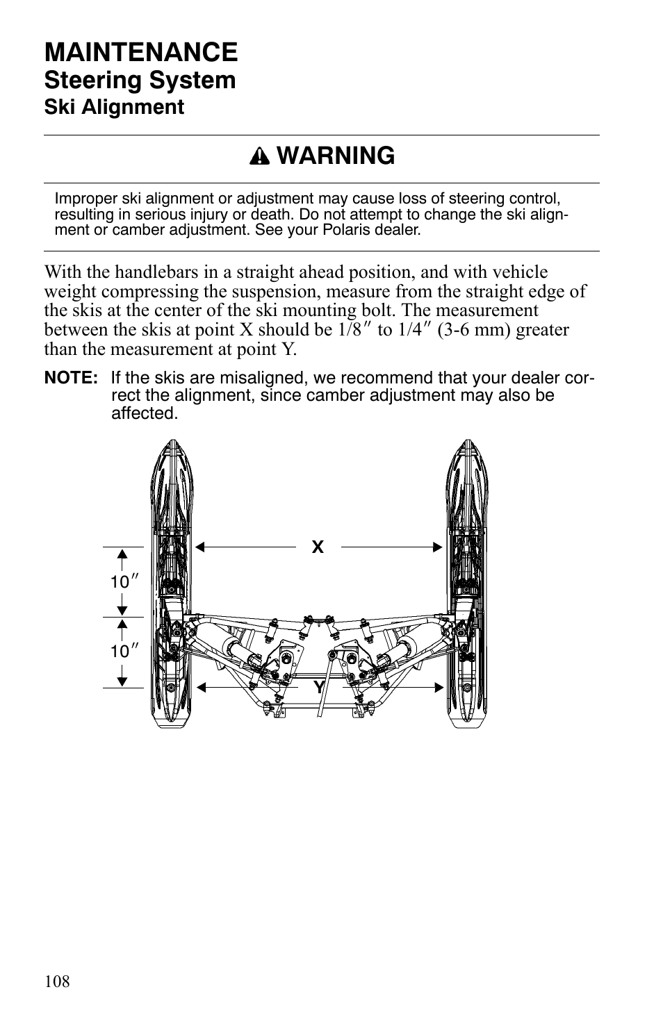 Maintenance, Steering system, Warning | Polaris 2007 Dragon User Manual | Page 111 / 137