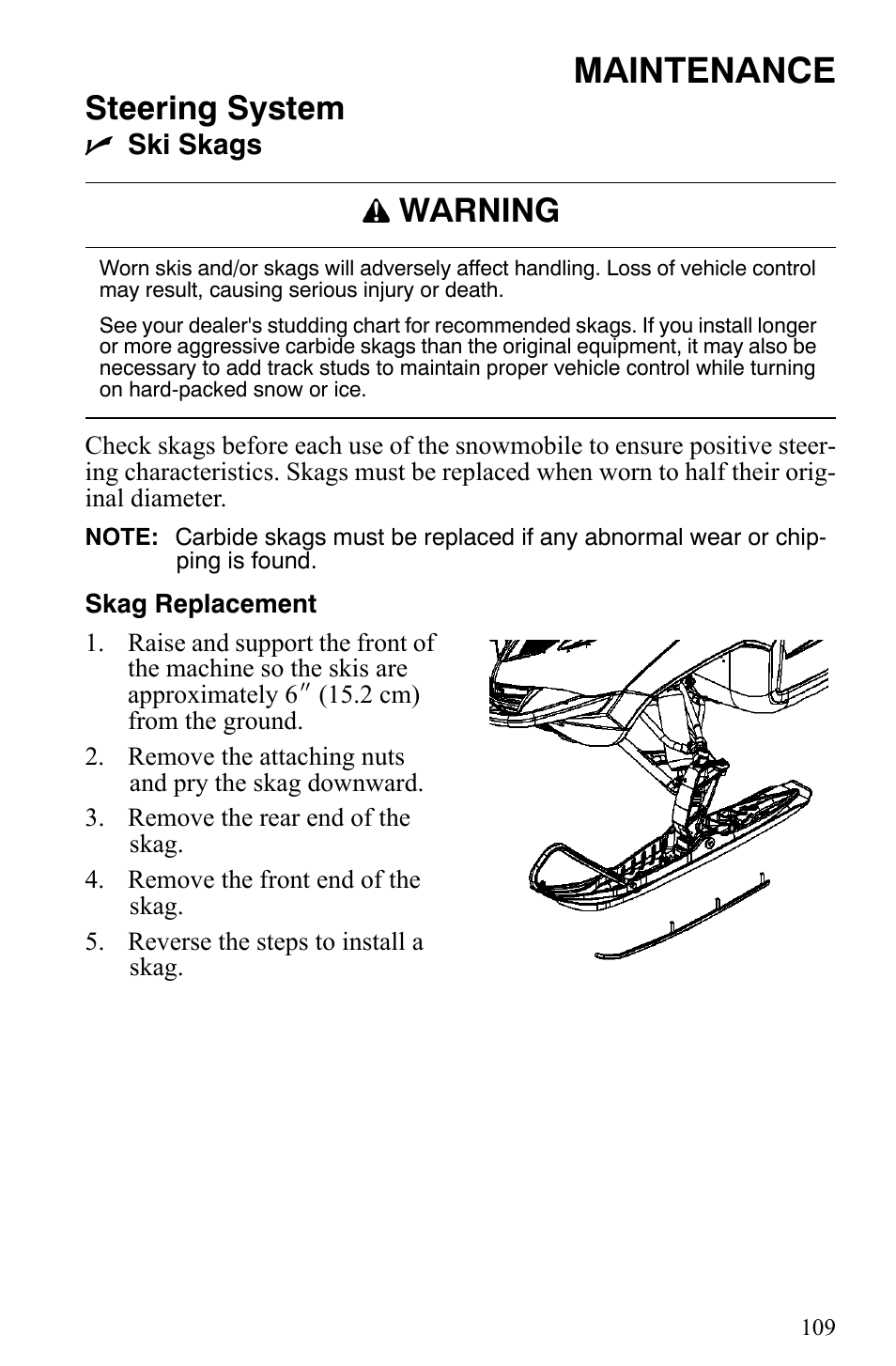 Maintenance, Steering system, Warning | Polaris 2007 Dragon User Manual | Page 112 / 137