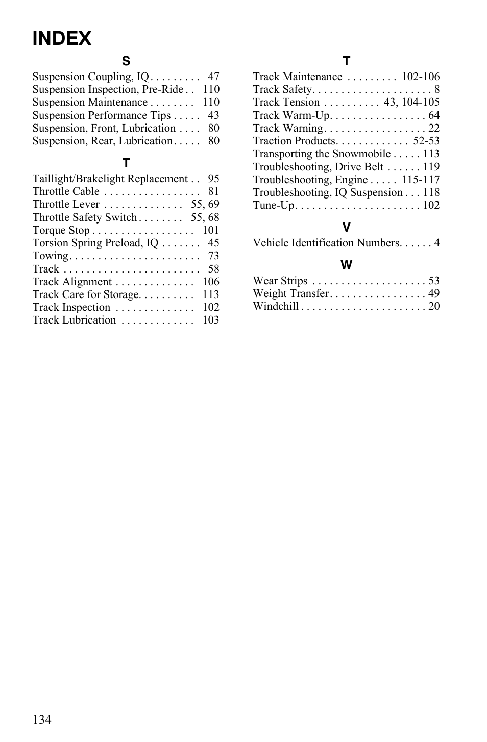 Index | Polaris 2007 Dragon User Manual | Page 137 / 137