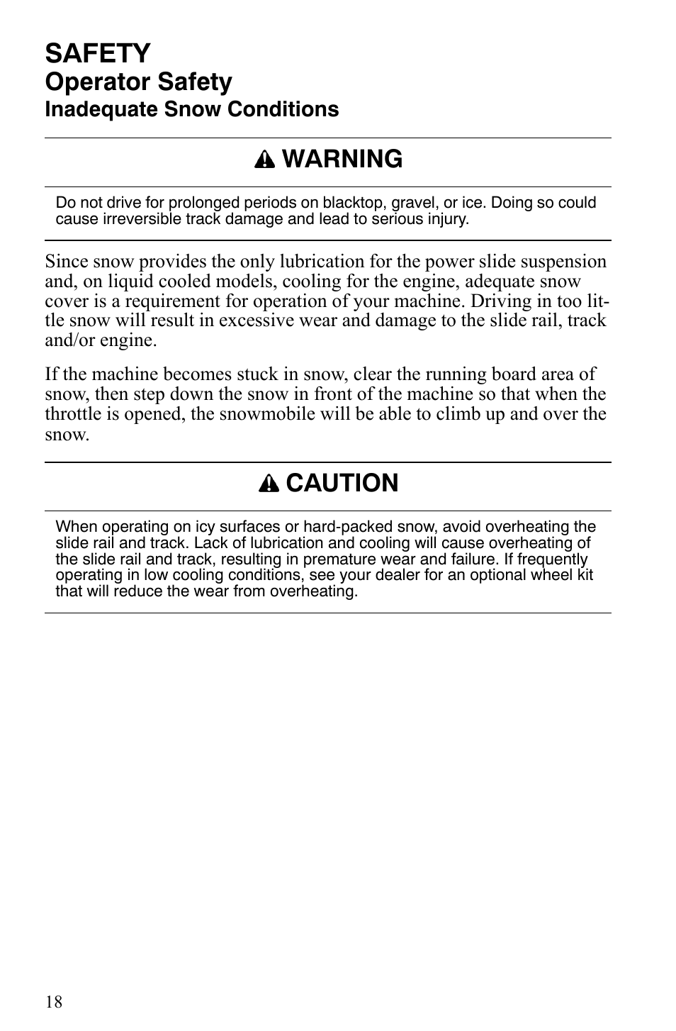 Safety, Operator safety, Warning | Caution | Polaris 2007 Dragon User Manual | Page 21 / 137