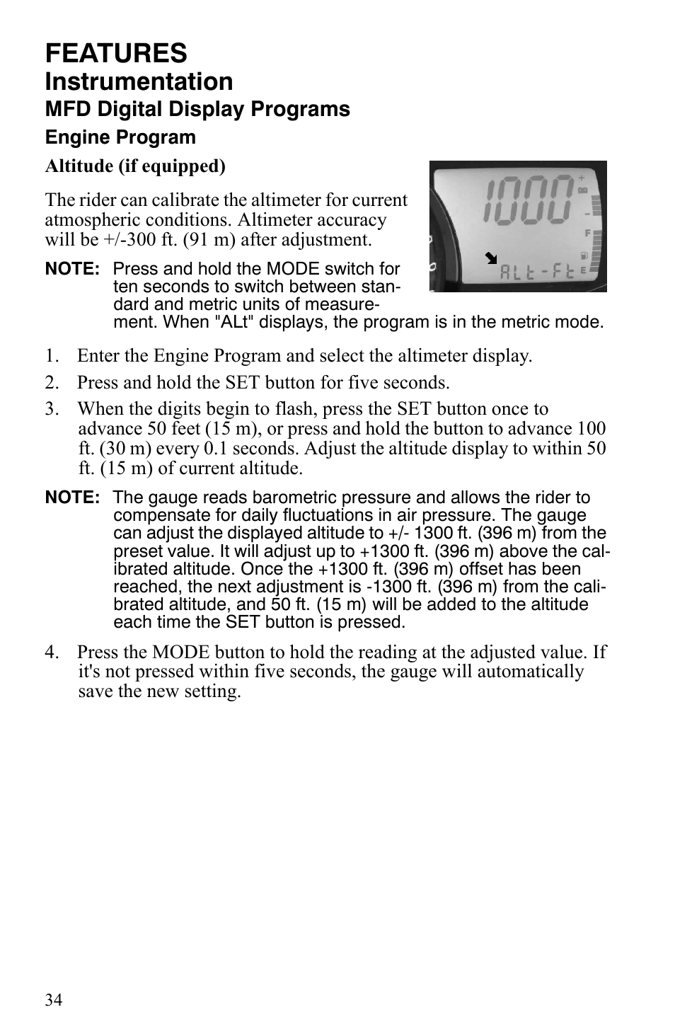 Features, Instrumentation | Polaris 2007 Dragon User Manual | Page 37 / 137