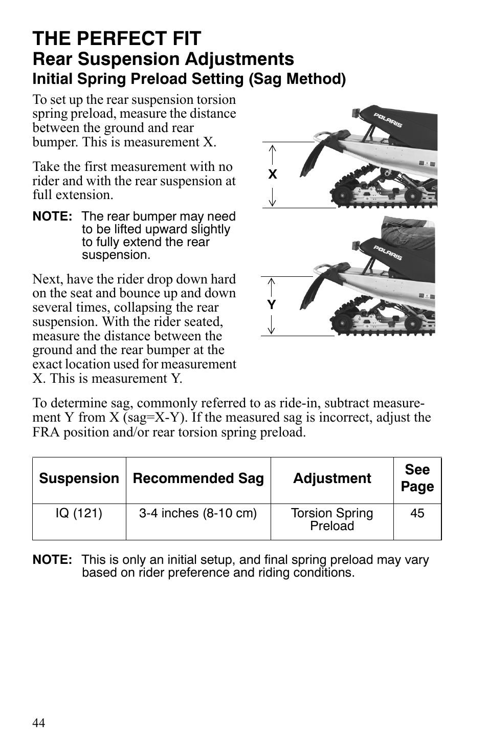 The perfect fit, Rear suspension adjustments | Polaris 2007 Dragon User Manual | Page 47 / 137