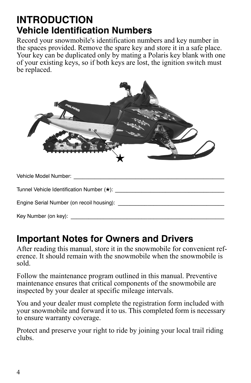 Introduction, Vehicle identification numbers | Polaris 2007 Dragon User Manual | Page 7 / 137