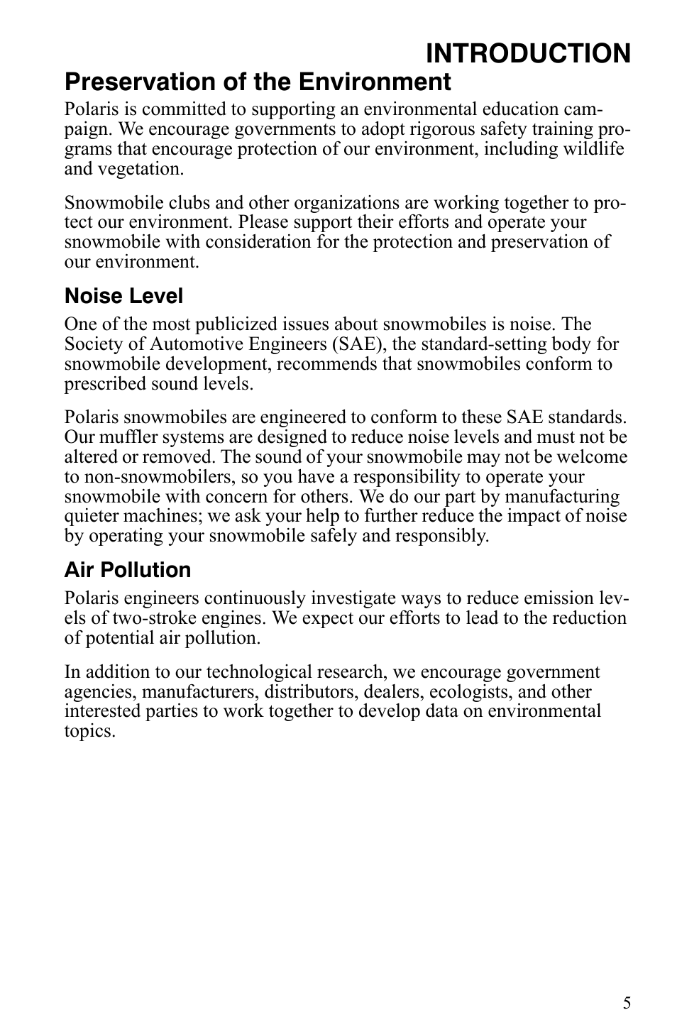 Introduction, Preservation of the environment | Polaris 2007 Dragon User Manual | Page 8 / 137