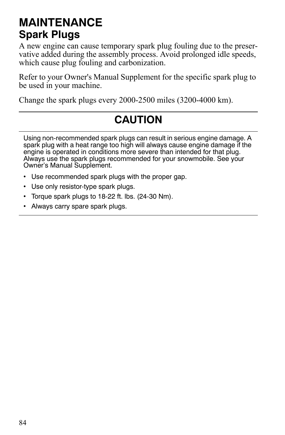 Maintenance, Spark plugs, Caution | Polaris 2007 Dragon User Manual | Page 87 / 137