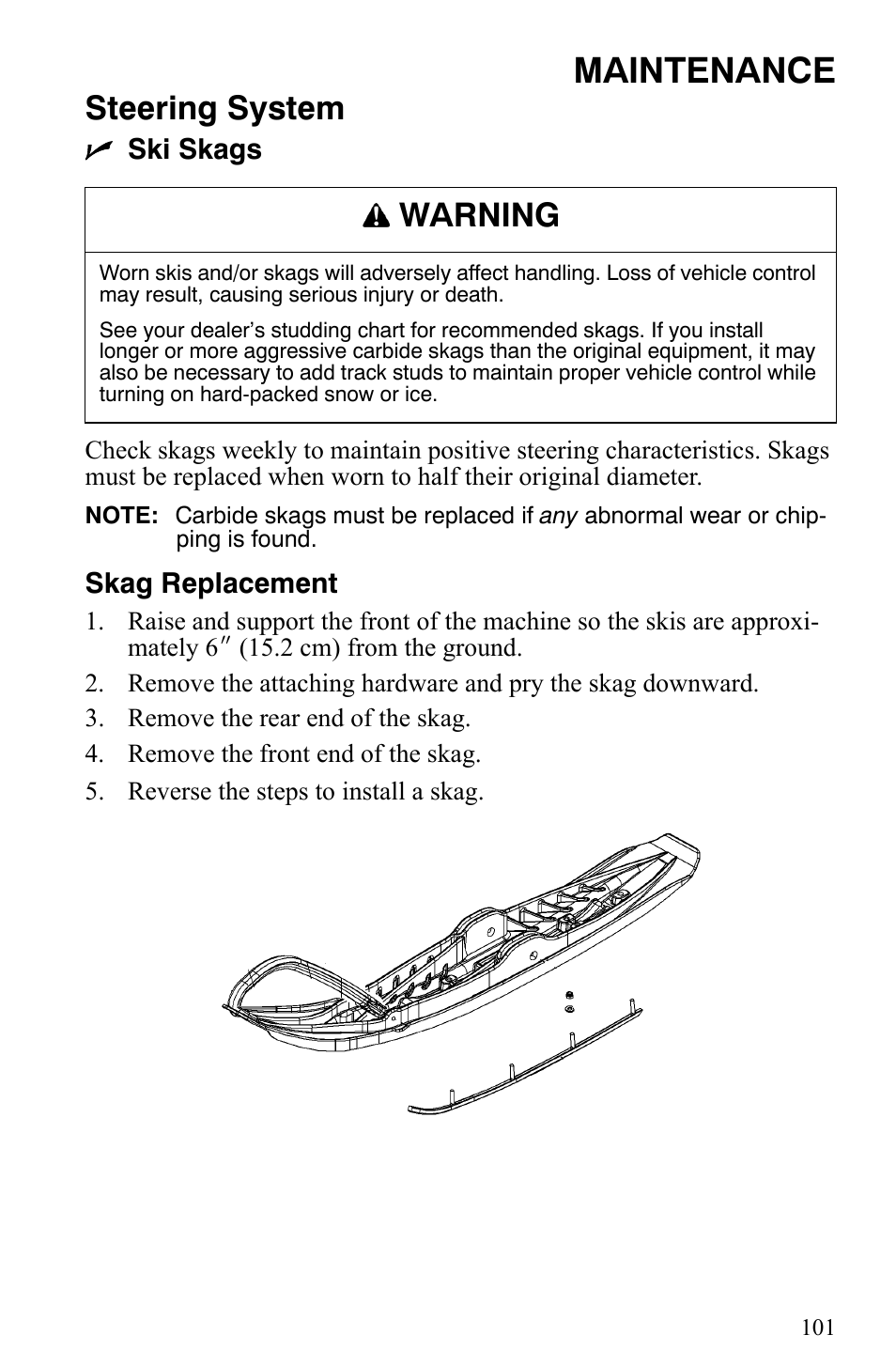 Maintenance, Steering system, Warning | Polaris 2009 Trail RMK User Manual | Page 104 / 135