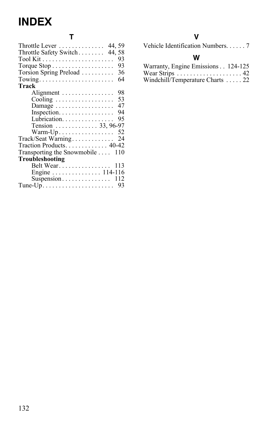 Index | Polaris 2009 Trail RMK User Manual | Page 135 / 135