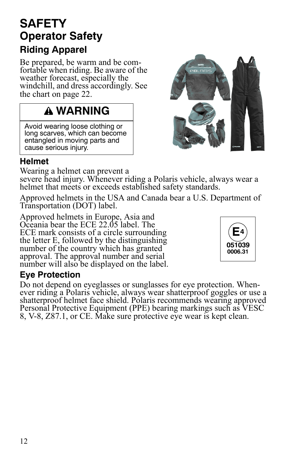 Safety, Operator safety, Warning | Polaris 2009 Trail RMK User Manual | Page 15 / 135