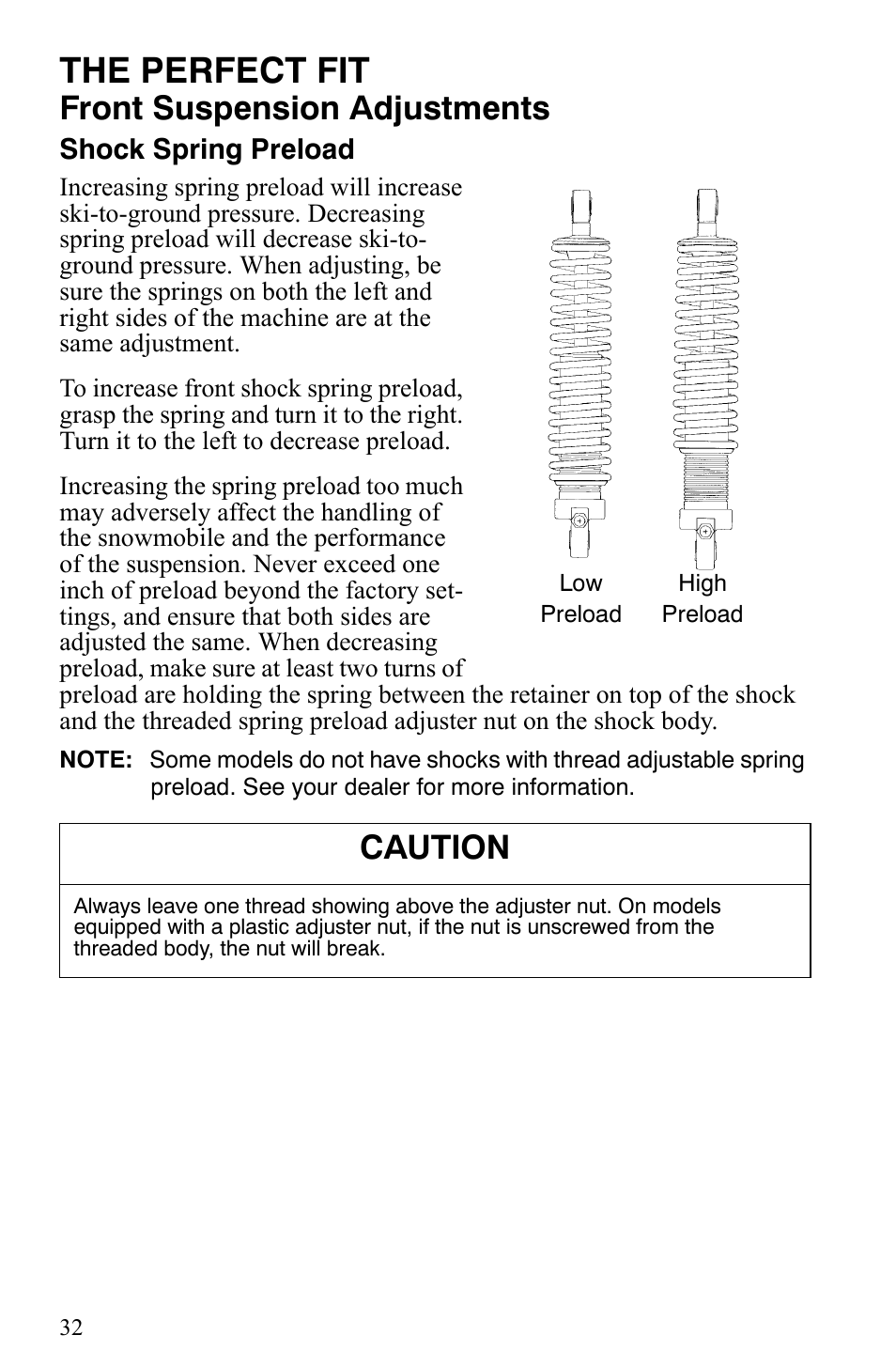 The perfect fit, Front suspension adjustments, Caution | Polaris 2009 Trail RMK User Manual | Page 35 / 135