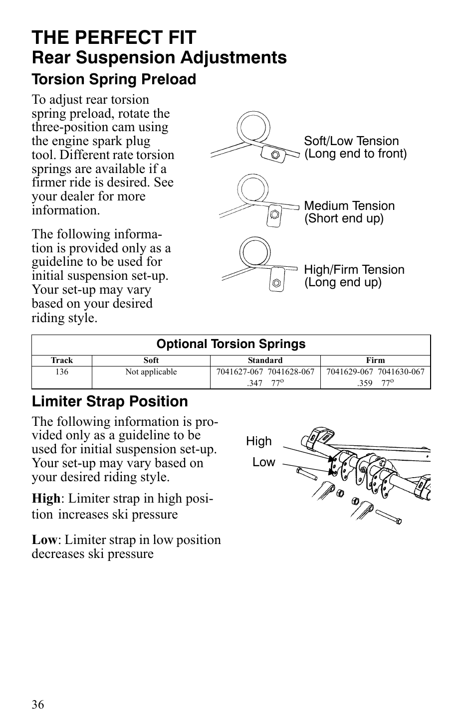 The perfect fit, Rear suspension adjustments, Torsion spring preload | Limiter strap position | Polaris 2009 Trail RMK User Manual | Page 39 / 135