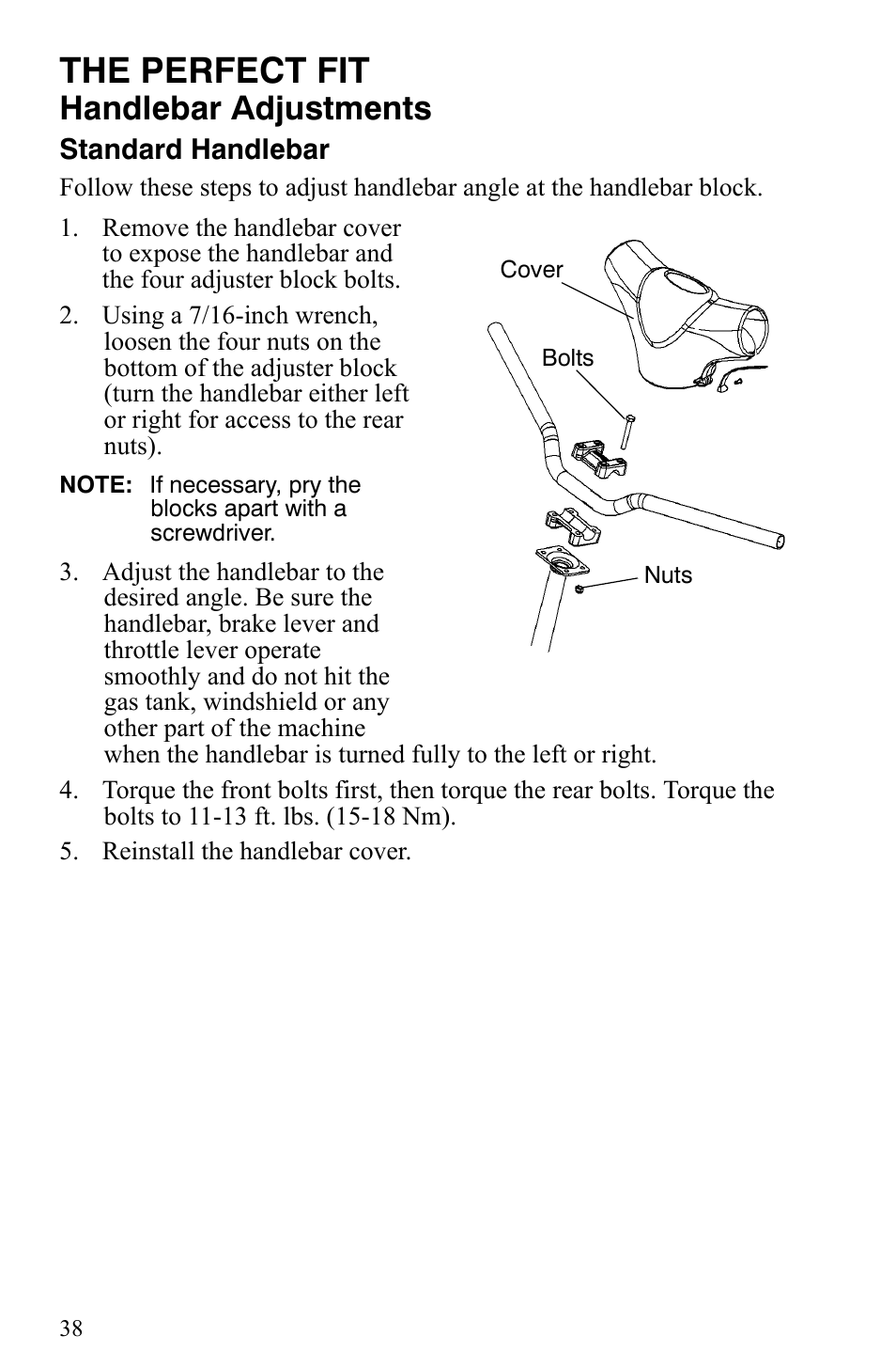 The perfect fit, Handlebar adjustments | Polaris 2009 Trail RMK User Manual | Page 41 / 135