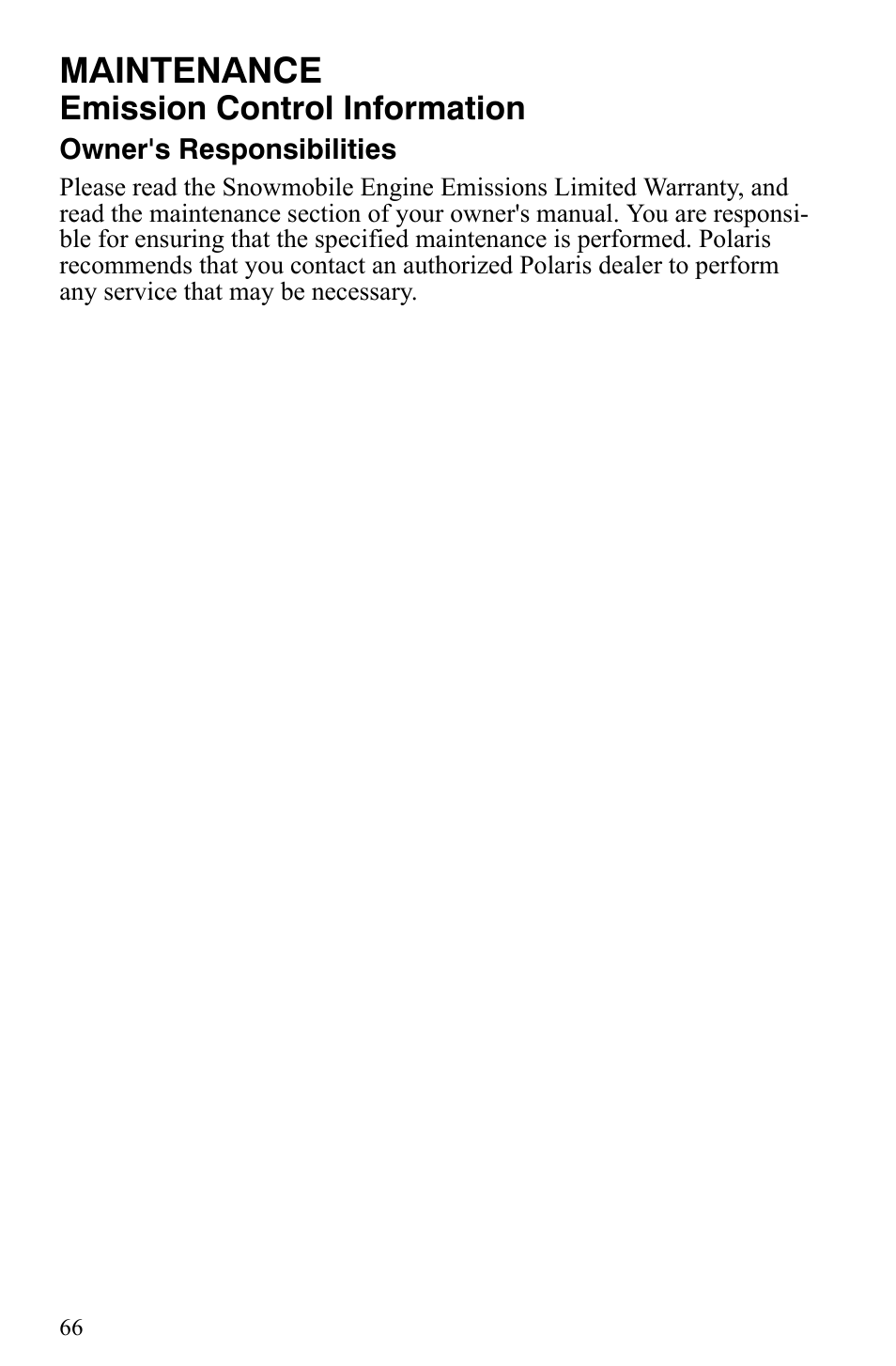 Maintenance, Emission control information | Polaris 2009 Trail RMK User Manual | Page 69 / 135