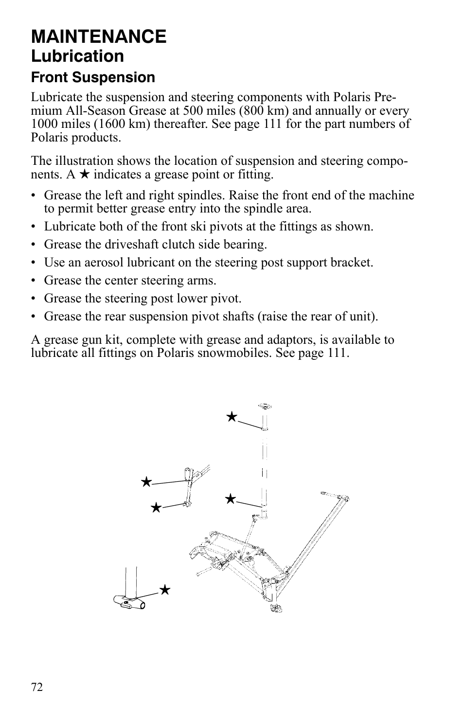 Maintenance, Lubrication | Polaris 2009 Trail RMK User Manual | Page 75 / 135