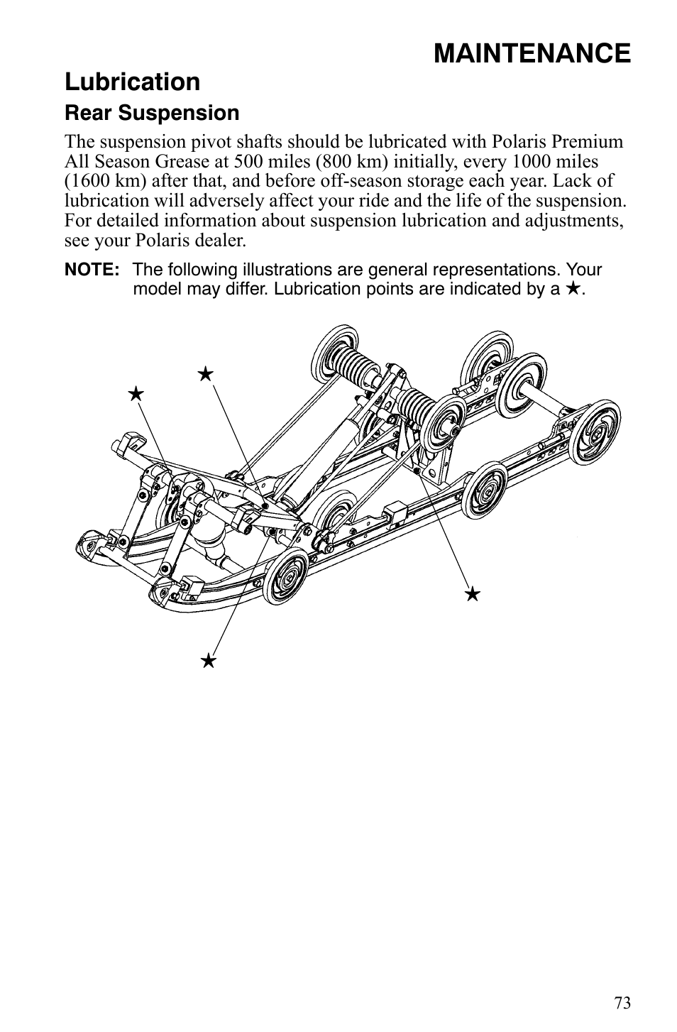 Maintenance, Lubrication | Polaris 2009 Trail RMK User Manual | Page 76 / 135