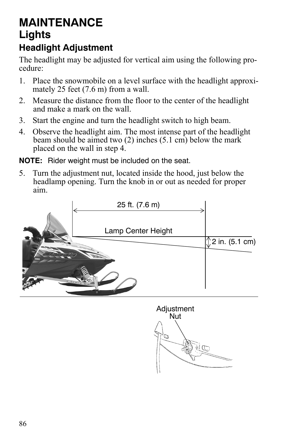 Maintenance, Lights | Polaris 2009 Trail RMK User Manual | Page 89 / 135