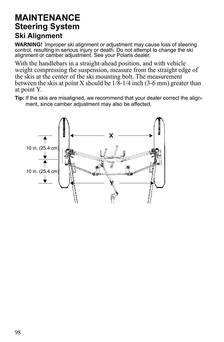 Maintenance, Steering system, Ski alignment | Polaris 2010 Trail RMK User Manual | Page 101 / 133