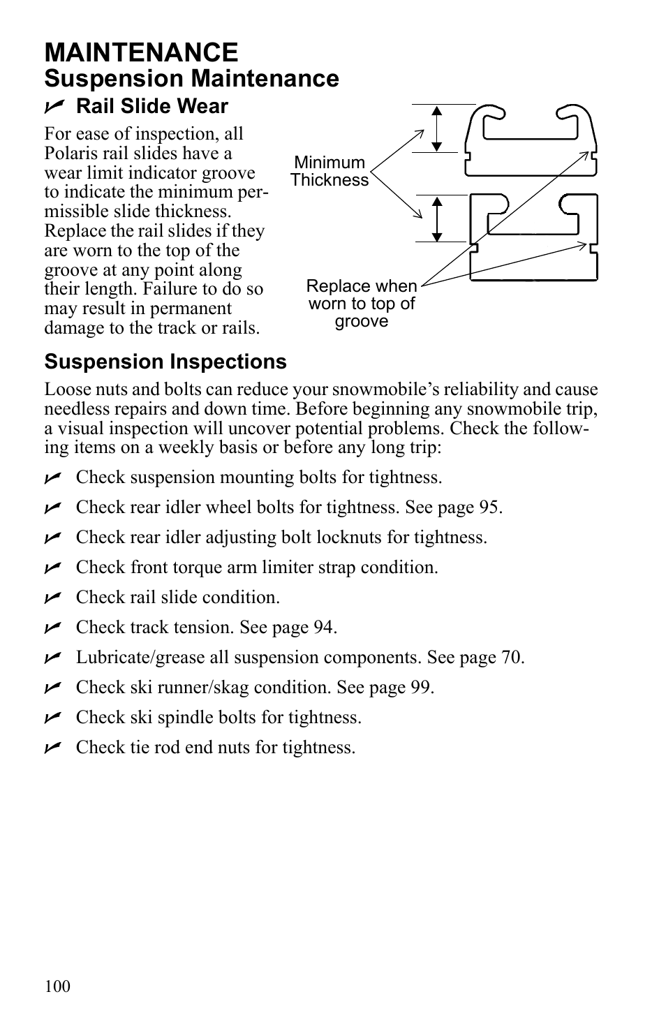 Maintenance, Suspension maintenance | Polaris 2010 Trail RMK User Manual | Page 103 / 133