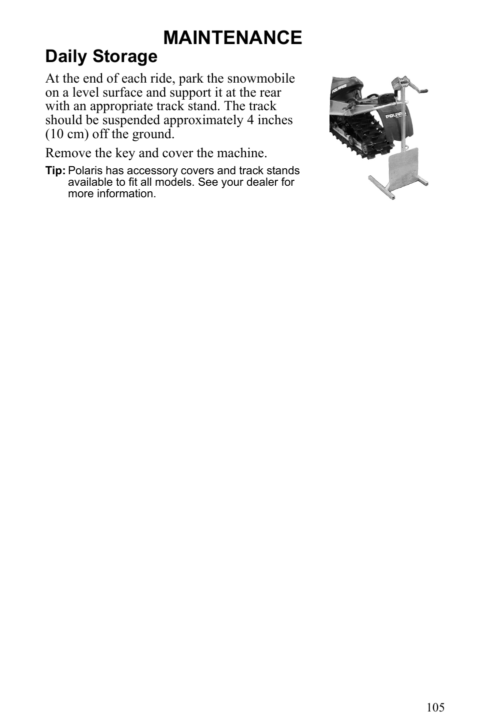 Maintenance, Daily storage | Polaris 2010 Trail RMK User Manual | Page 108 / 133