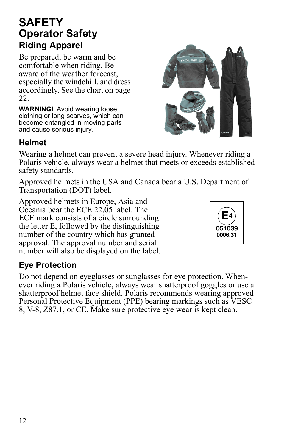 Safety, Operator safety | Polaris 2010 Trail RMK User Manual | Page 15 / 133